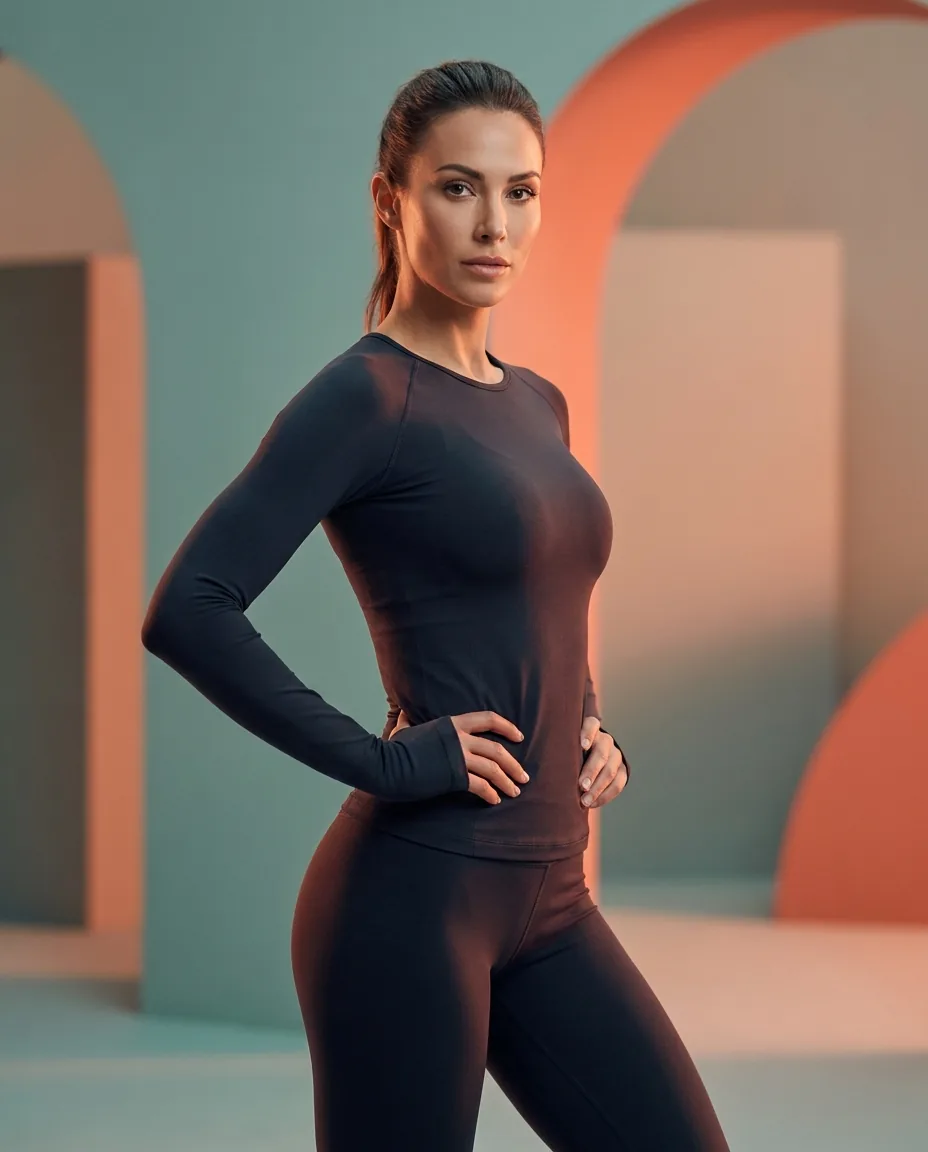 Fit toned woman with a sculpted silhouette in athletic wear