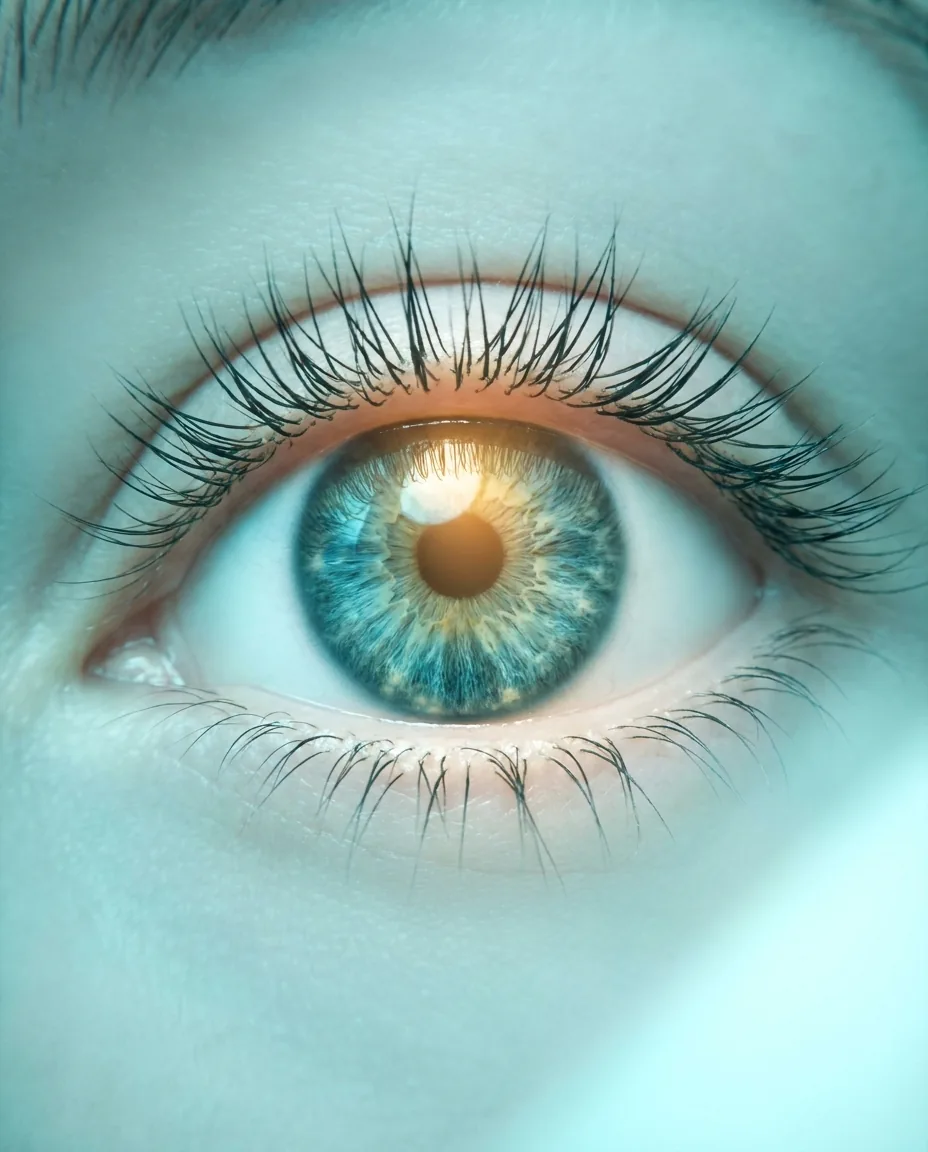 Striking macro close-up of a clear bright human eye